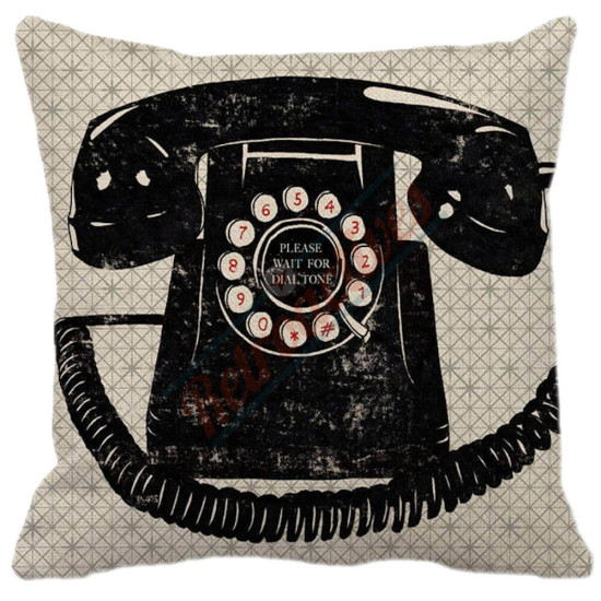 Rotary Telephone Gray Pattern Decorative Throw Pillow