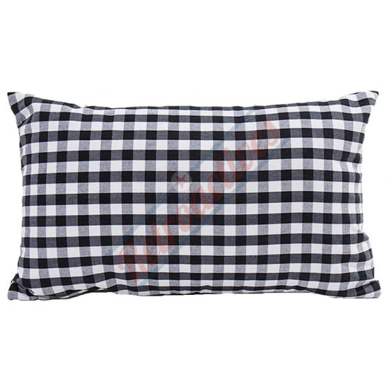 Gingham Plaid - Small Check Black and White - Double Sided Rectangular - Decorative Throw Pillow
