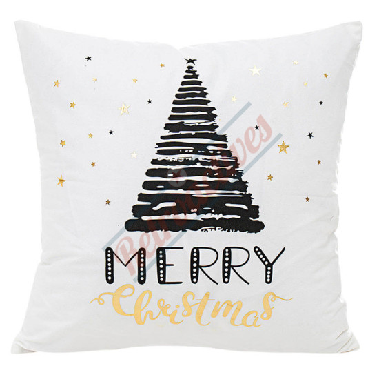 Merry Christmas - Gold and Black Christmas Tree - Decorative Throw Pillow