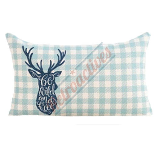Reindeer Head Silhouette - Typography - Light Blue Plaid - Decorative Throw Pillow Reindeer Head Silhouette - Typography - Light Blue Plaid - Decorative Throw Pillow