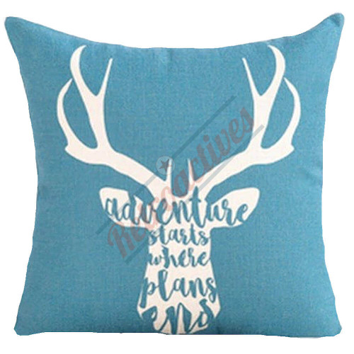 Blue - Reindeer Head - Typography - Decorative Throw Pillow Cover Blue - Reindeer Head - Typography - Decorative Throw Pillow Cover