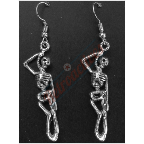 Halloween Skeleton Hanging From Noose - Silvertone -  Drop Earrings  Halloween Skeleton Hanging From Noose - Silvertone -  Drop Earrings