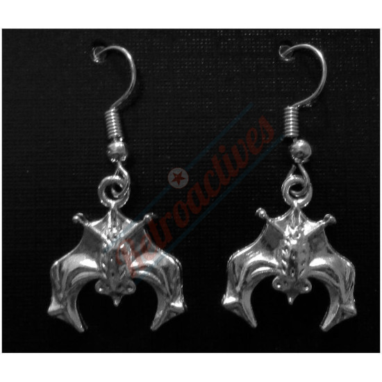 Halloween Hanging Bats - Silvertone -  Drop Earrings 