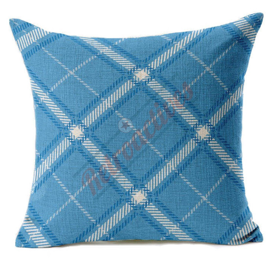 Blue Diagonal Plaid Decorative Throw Pillow