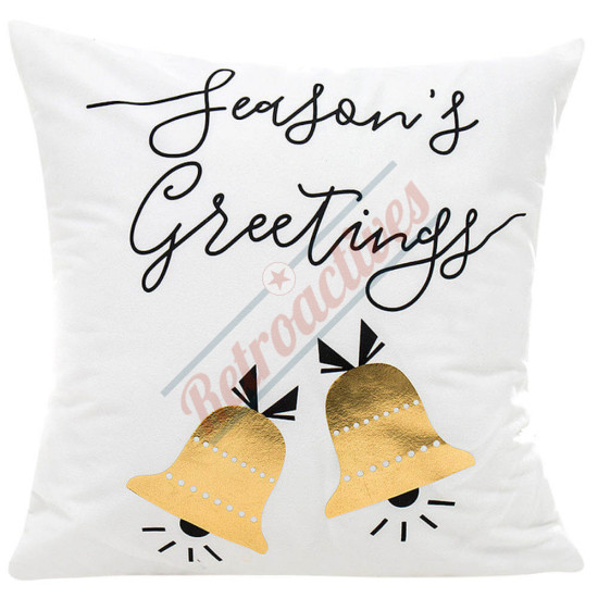 Season's Greetings - Gold and Black Christmas Bells  - Decorative Throw Pillow