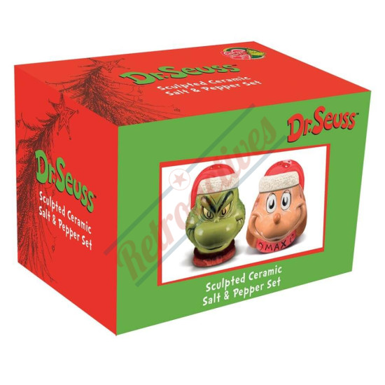 Dr. Suess Grinchmas - Grinch and Max - Sculpted Ceramic Salt and Pepper Shaker Set