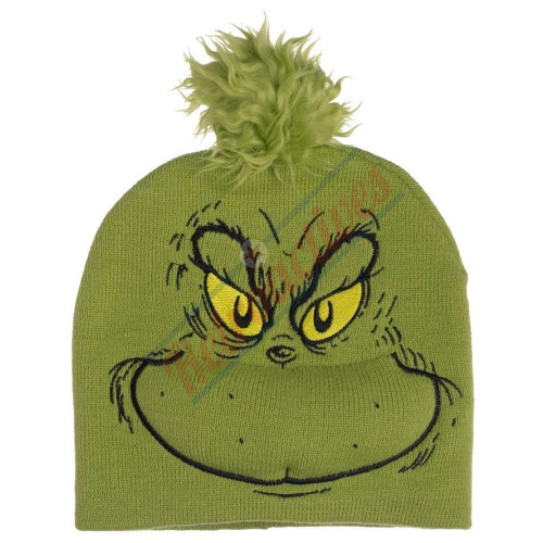 Dr. Seuss - Grinch Big Face - Embroidered Knit - Beanie Design Winter Cap Dr. Seuss - Grinch Big Face - Embroidered Knit - Beanie Design Winter Cap