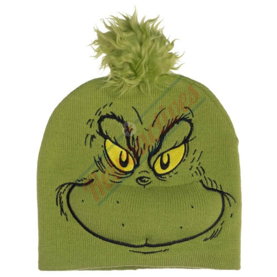 Dr. Seuss - Grinch Big Face - Embroidered Knit - Beanie Design Winter Cap