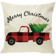 Merry Christmas - Vintage Red And Black Buffalo Check Plaid Truck - Decorative Throw Pillow