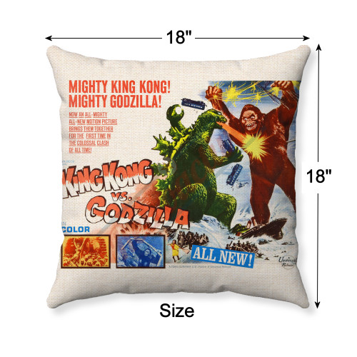 1962 King-Kong vs. Godzilla - Movie Poster Decorative Throw Pillow Cover 1962 King-Kong vs. Godzilla - Movie Poster Decorative Throw Pillow Cover