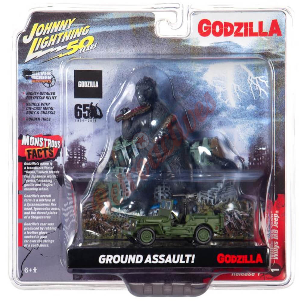 Johnny Lightning - Godzilla Silver Screen Series Façade Diorama - Japan  Poilce Reserve Corps. Willys MB Jeep