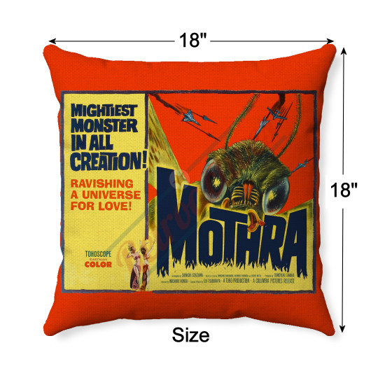 1961 Mothra - Movie Poster - Godzilla Movie Monsters - Handmade Decorative Throw Pillow