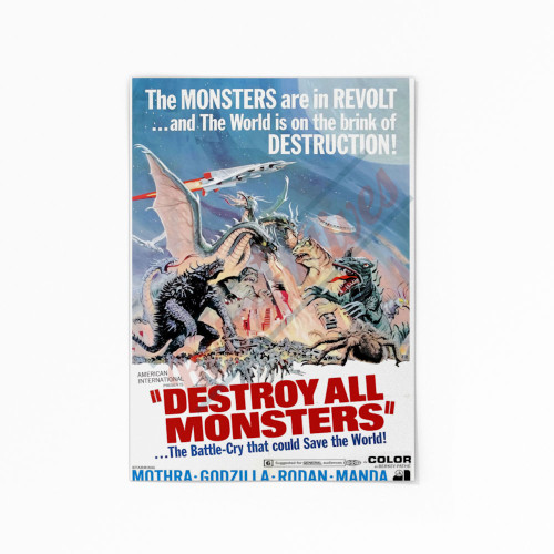 1968 Destroy All Monsters - Godzilla - Canvas Movie Poster - 24x36 Inch 1968 Destroy All Monsters - Godzilla - Canvas Movie Poster - 24x36 Inch