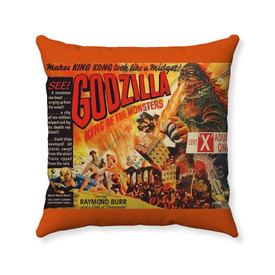 1956 UK Godzilla King of the Monsters - Movie Poster - Handmade Decorative Throw Pillow