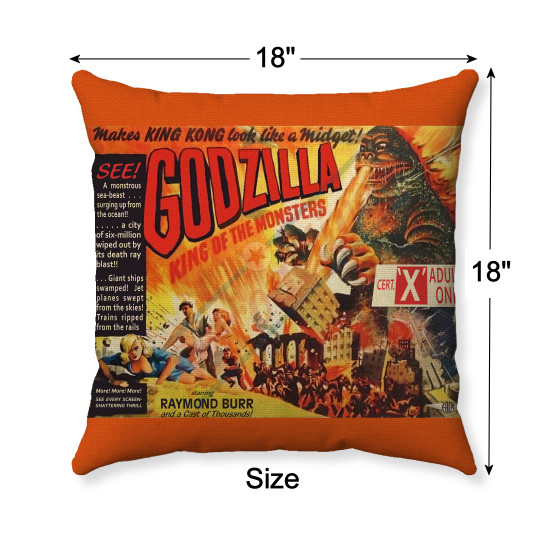 1956 UK Godzilla King of the Monsters - Movie Poster - Handmade Decorative Throw Pillow