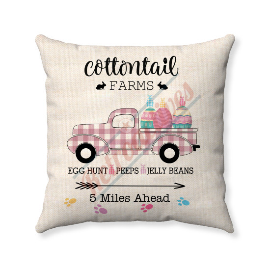 Easter  Farmhouse - Pink Plaid Truck - Decorative Throw Pillow