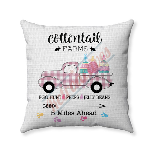 Easter  Farmhouse - Pink Plaid Truck - White Fabric - Decorative Throw Pillow Easter  Farmhouse - Pink Plaid Truck - White Fabric - Decorative Throw Pillow