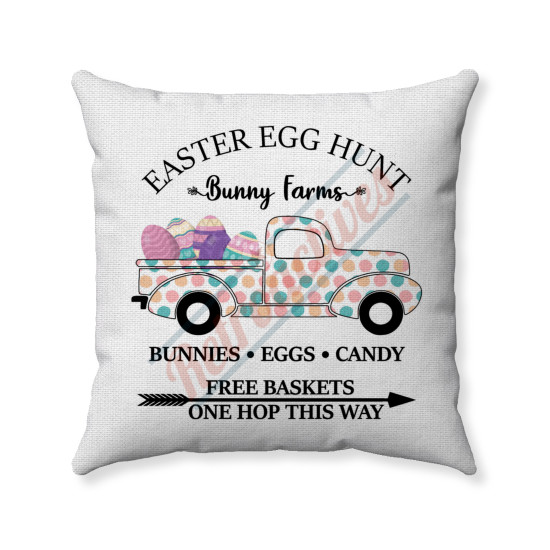 Easter  Farmhouse - Pastel Polka Dotted Truck - White Fabric - Decorative Throw Pillow