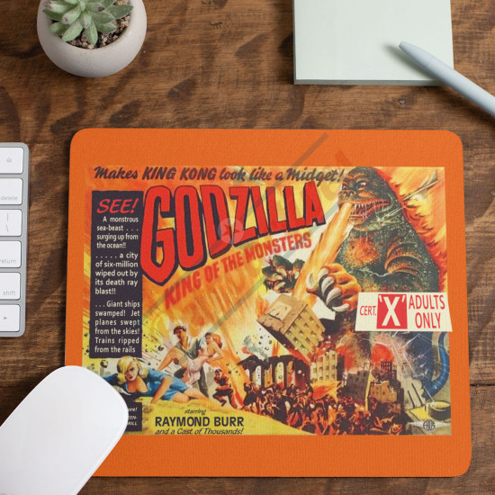 Godzilla Mouse Pad - 1956 UK Godzilla King of the Monsters Movie Poster Design - 9x8 Inch Mouse Pad