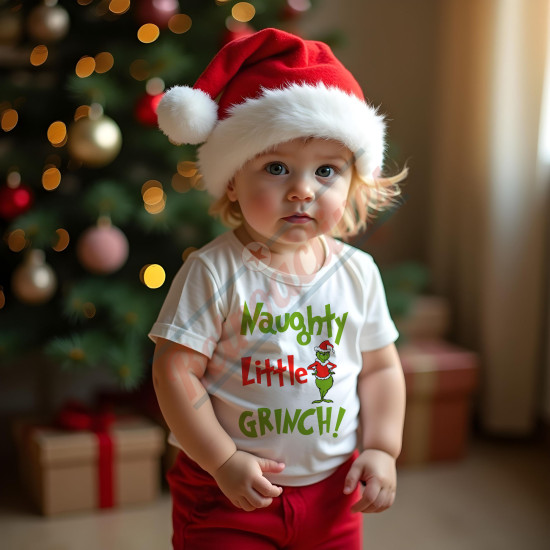 Naughty Little Grinch Toddler T-Shirt - Heavy Weight Cotton Tee  - Short Sleeve 