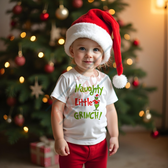 Naughty Little Grinch Toddler T-Shirt - Heavy Weight Cotton Tee  - Short Sleeve 