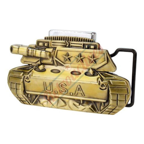 Mens Antiqued USA Tank Belt Buckle With Removable Lighter Mens Antiqued USA Tank Belt Buckle With Removable Lighter