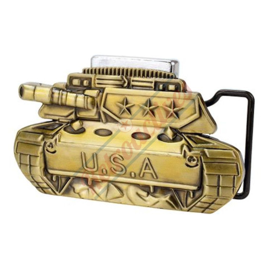 Mens Antiqued USA Tank Belt Buckle With Removable Lighter