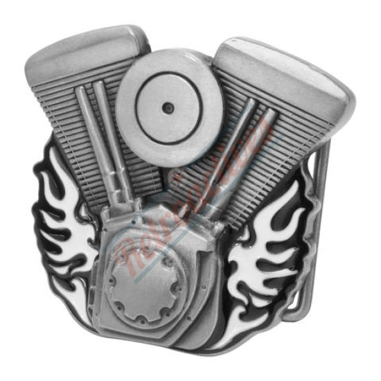 Unisex V-Twin Motorcycle Engine Bike Enamel Flames Belt Buckle Black