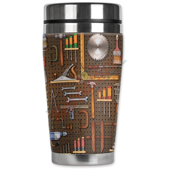 Mugzie® Brown Tool Pegboard Travel Mug 16 Ounce