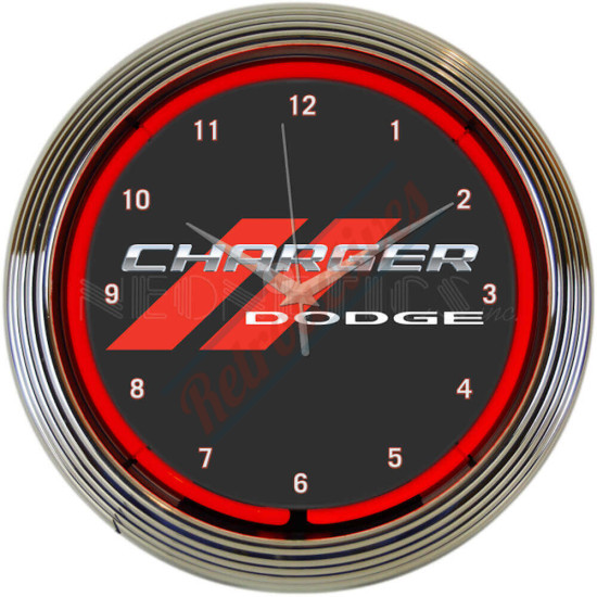 Dodge Charger Red Neon Clock