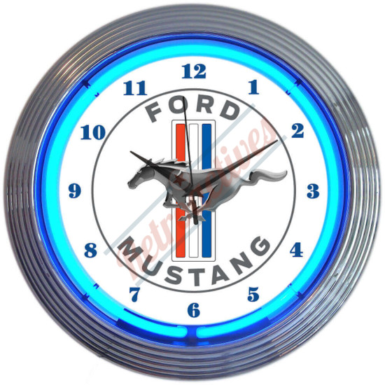 Ford Mustang Blue Neon Clock