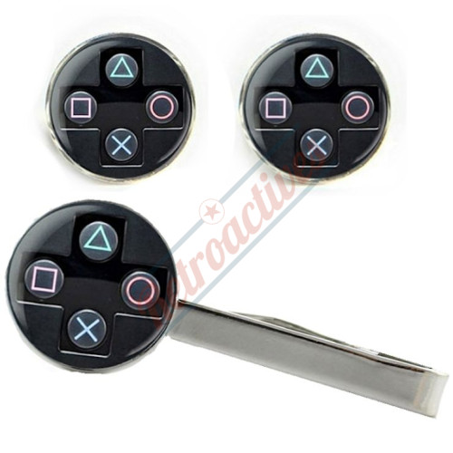Video Game Controller Tie Clip and Cuff Links Set-Playstation Video Game Controller Tie Clip and Cuff Links Set-Playstation