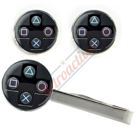 Video Game Controller Tie Clip and Cuff Links Set-Playstation