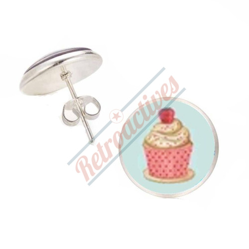Glass Cabochon Silver Finish Cupcake Earrings Handmade   Glass Cabochon Silver Finish Cupcake Earrings Handmade