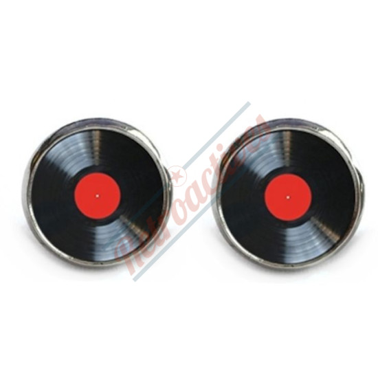 Glass Cabochon Vinyl Record Earrings Handmade-Red