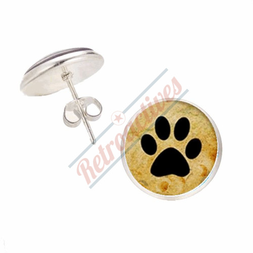 Glass Cabochon Paw Print  Silver Finish Handmade Earrings Glass Cabochon Paw Print  Silver Finish Handmade Earrings
