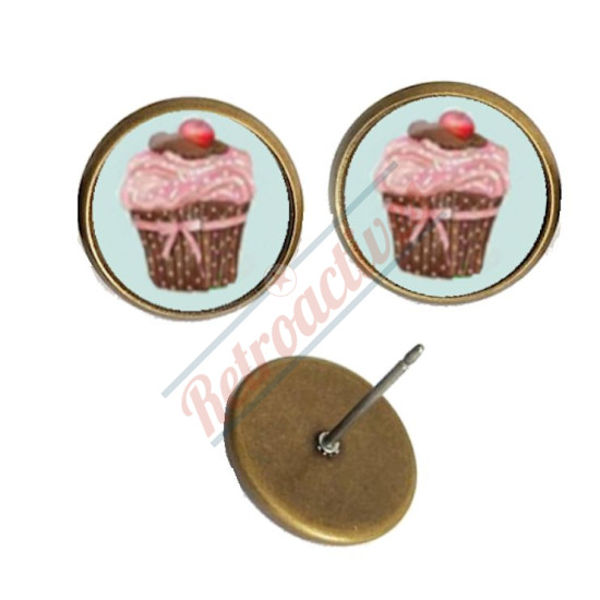 Glass Cabochon Bronzed Finish Chocolate Cupcake Earrings Handmade  