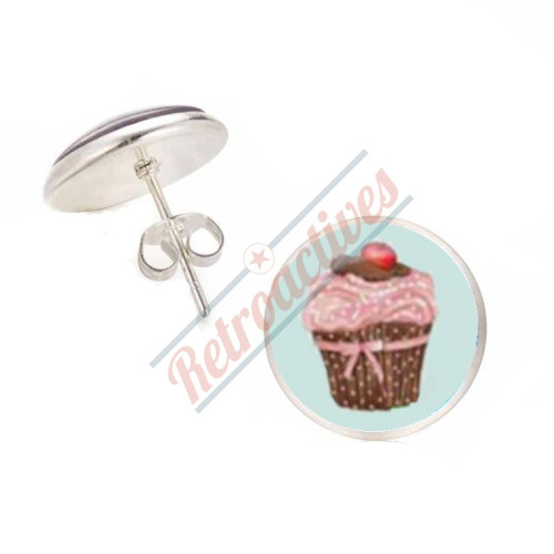 Glass Cabochon Silver Tone Finish Chocolate Cupcake Earrings Handmade   Glass Cabochon Silver Tone Finish Chocolate Cupcake Earrings Handmade