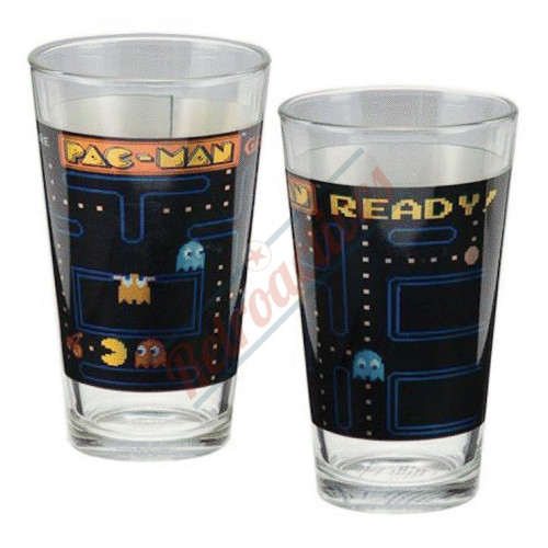 Pac Man Laser Decal 16 Ounce Glasses-2 Piece Set Pac Man Laser Decal 16 Ounce Glasses-2 Piece Set