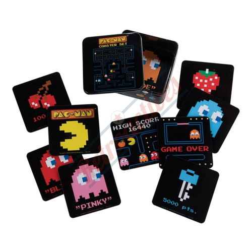 Pac Man 10 Piece Coaster Set With Tin Storage Box Pac Man 10 Piece Coaster Set With Tin Storage Box