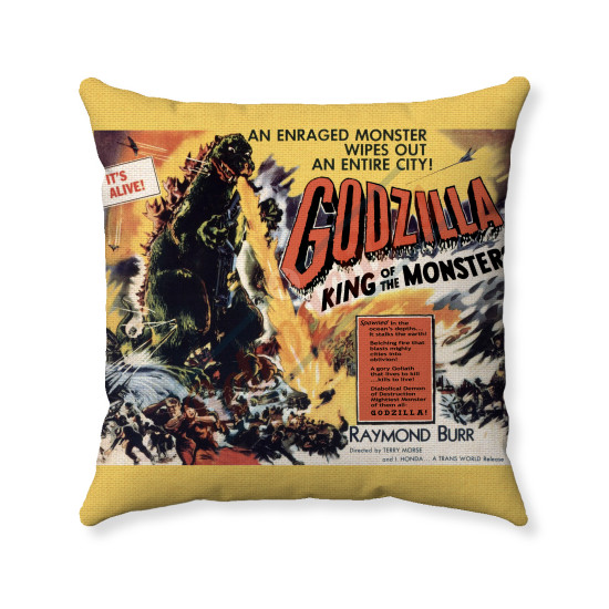 1956 Godzilla King of the Monsters - Godzilla Movie Poster  - Handmade Decorative Throw Pillow