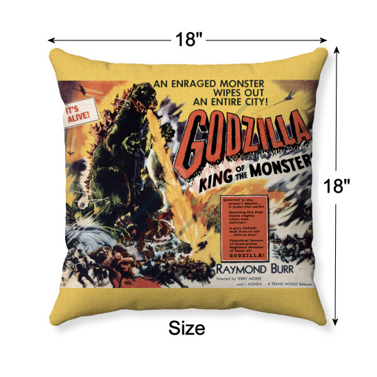 1956 Godzilla King of the Monsters - Godzilla Movie Poster  - Handmade Decorative Throw Pillow