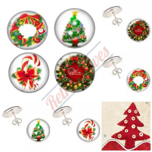 Christmas Glass Cabochon Handmade Earrings Christmas Glass Cabochon Handmade Earrings