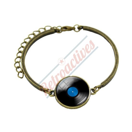 Ladies Glass Cabochon Vinyl Record Bracelet-Antique Bronze