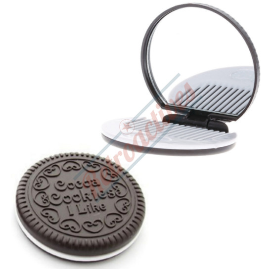 Chocolate Cookie Compact Mirror Comb Case-Dark