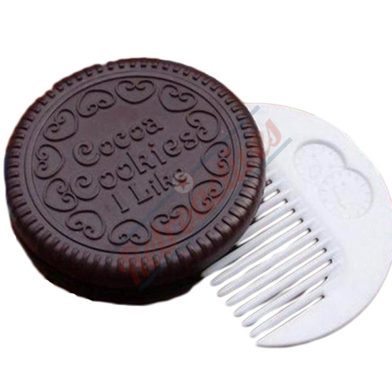 Chocolate Cookie Compact Mirror Comb Case-Dark