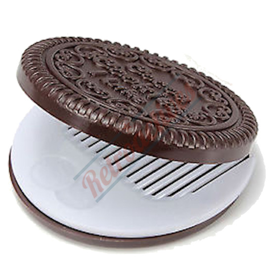 Chocolate Cookie Compact Mirror Comb Case-Dark