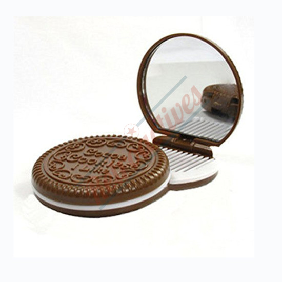 Chocolate Cookie Compact Mirror Comb Case-Milk