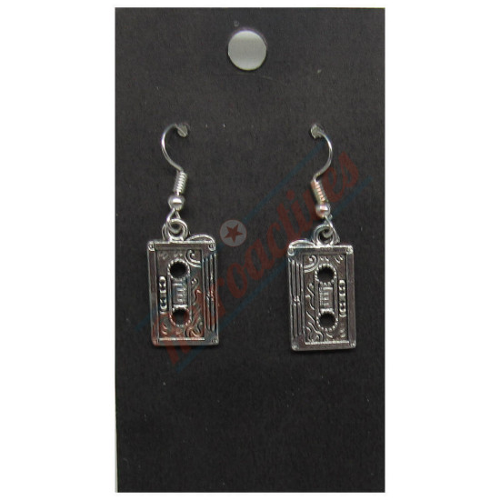 Silvertone Cassette Tape Drop Earrings