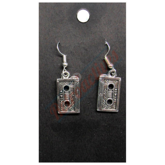 Silvertone Cassette Tape Drop Earrings